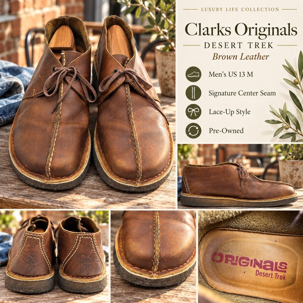 Clarks Originals Desert Trek Beeswax Brown Leather Center Seam Boots Mens 13
